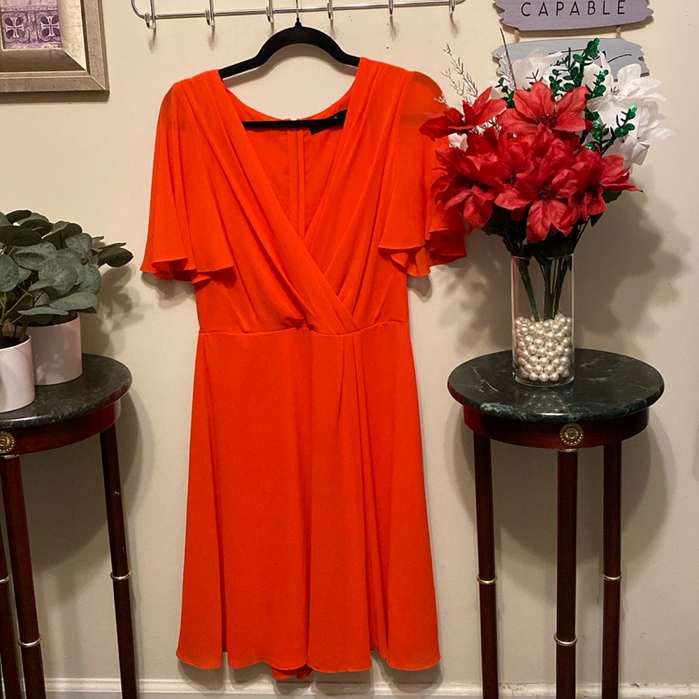 NWT Lauren Ralph Lauren Red Dress Sz 6. All lined. Flutter Sleeves. Long Zipper.